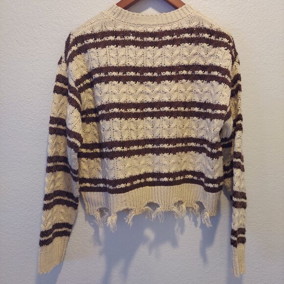 Cropped Striped Cable Knit Sweater Size S - Picture 9 of 10